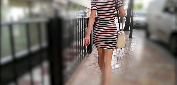  Hot Wife Walking In Tight Dress Wiggling Sexy Booty